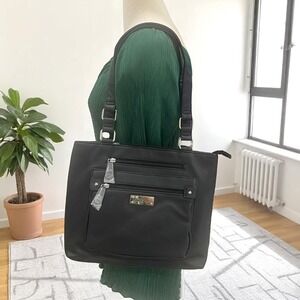 MultiSac Black Faux Leather Tote‎ Handbag NWT H523HU Organizer Zip Shoulder Bag